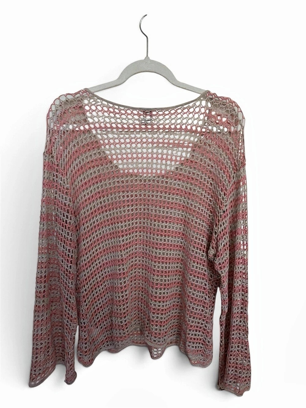 ella moss Open Knit Long Sleeve Sweater in Pink & Gray Size Medium